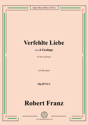 Book cover for Franz-Verfehlte Liebe,in b flat minor,for Voice and Piano
