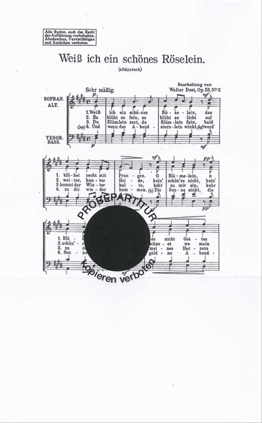 Weiss ich ein schones Roselein Choir scores gallery preview page 1