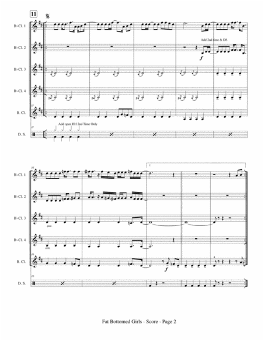 Fat Bottomed Girls Clarinet Quartet scores gallery preview page 4