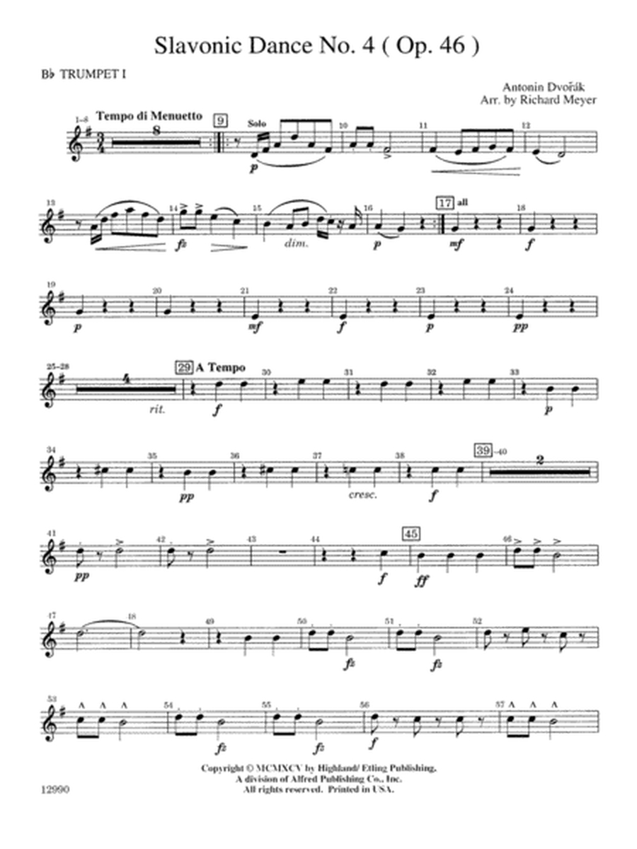 Slavonic Dance No. 4 (Op. 46): 1st B-flat Trumpet