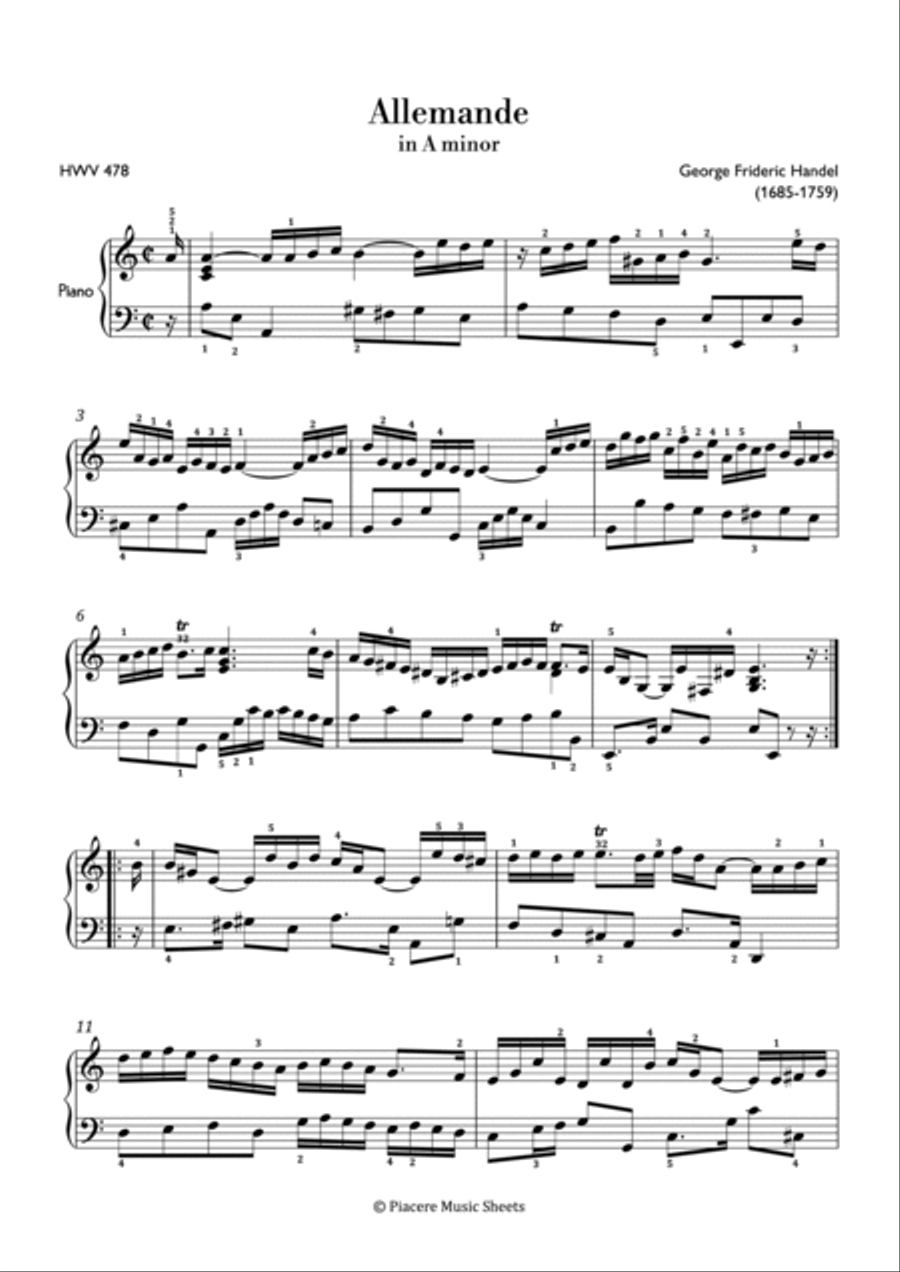 Handel - Allemande in A minor - Intermediate Piano Method scores gallery preview page 2