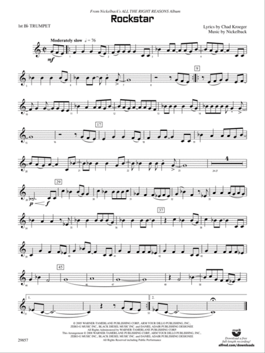 Rockstar: 1st B-flat Trumpet Concert Band scores gallery preview page 1