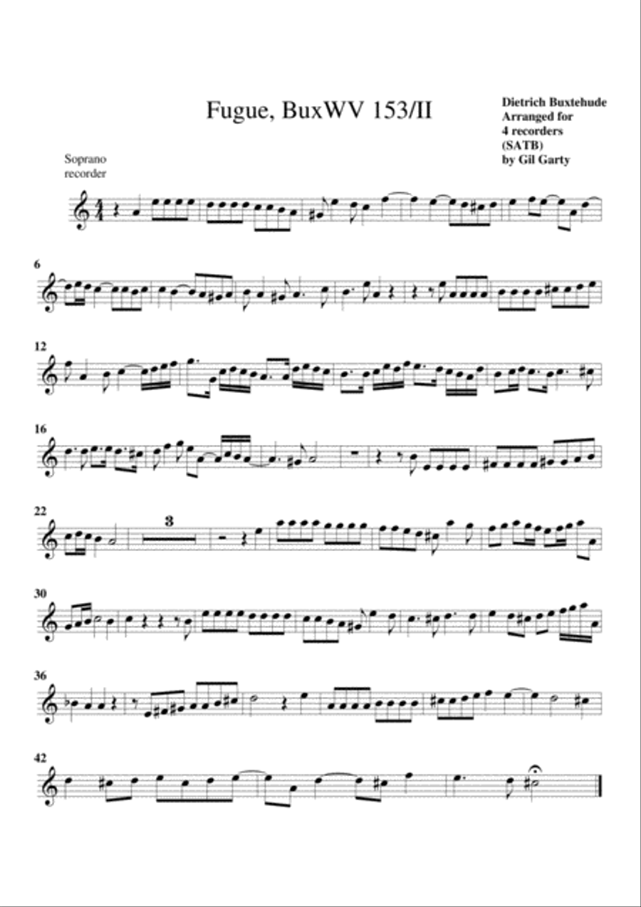 Fugue, BuxWV 153/II, A minor (arrangement for 4 recorders) Recorder scores gallery preview page 3