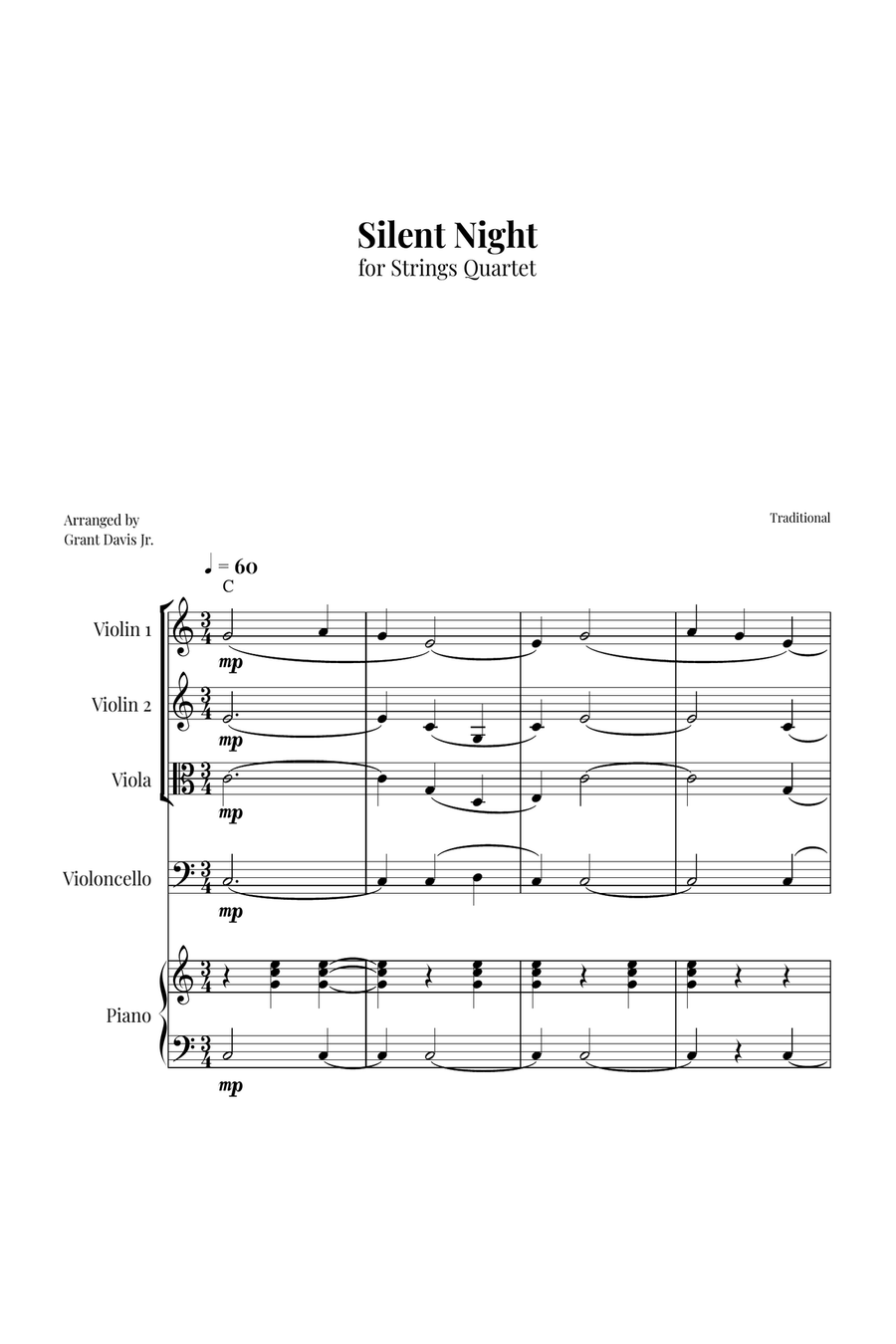 Silent Night String Quartet scores gallery preview page 1