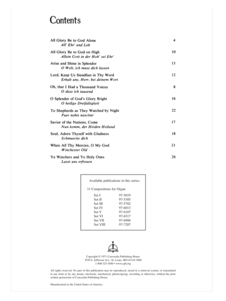 Eleven Compositions for Organ, Set I