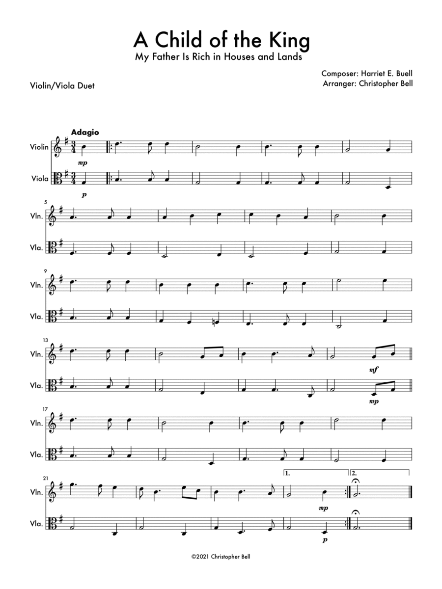 A Child of the King - Violin/Viola Duet String Duet scores gallery preview page 1