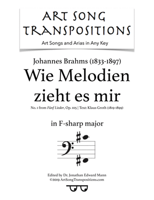 Book cover for BRAHMS: Wie Melodien zieht es mir, Op. 105 no. 1 (transposed to F-sharp major, bass clef)