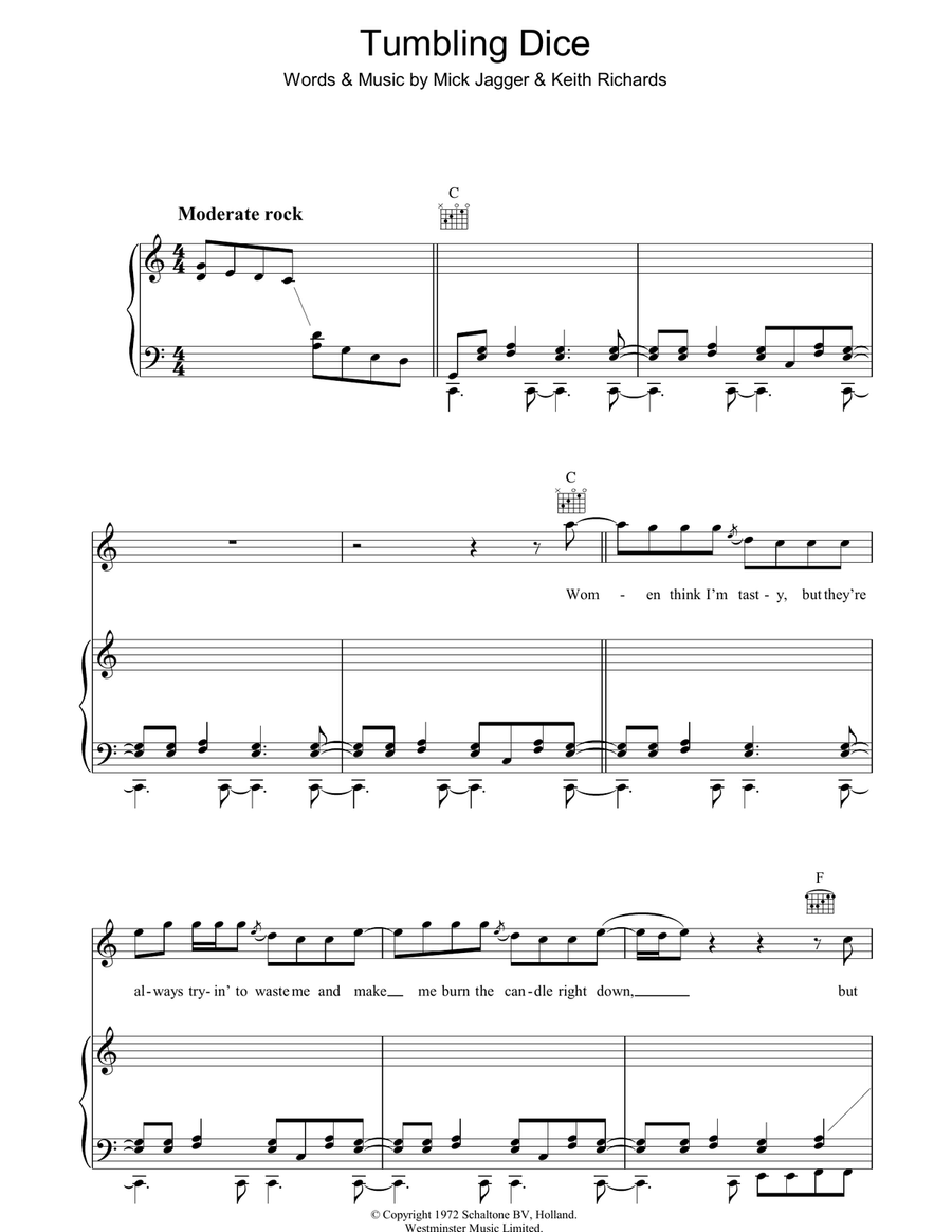 Tumbling Dice Piano, Vocal, Guitar scores gallery preview page 1