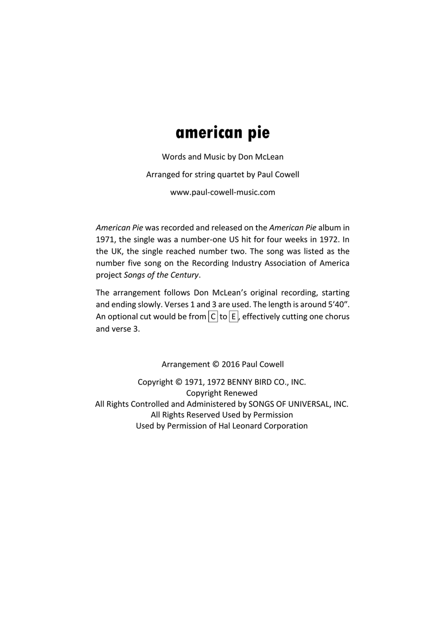 American Pie String Quartet scores gallery preview page 2