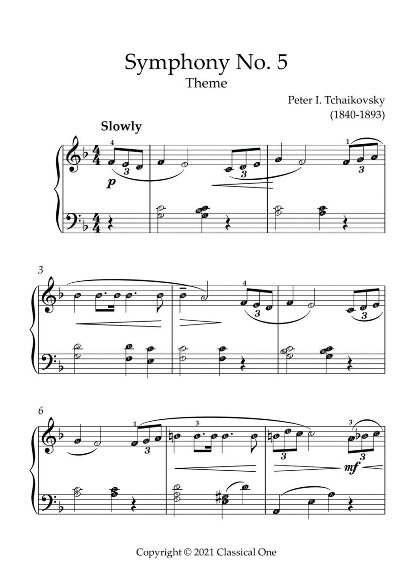 Tchaikovsky - Symphony No.5 Theme(With Note name)
