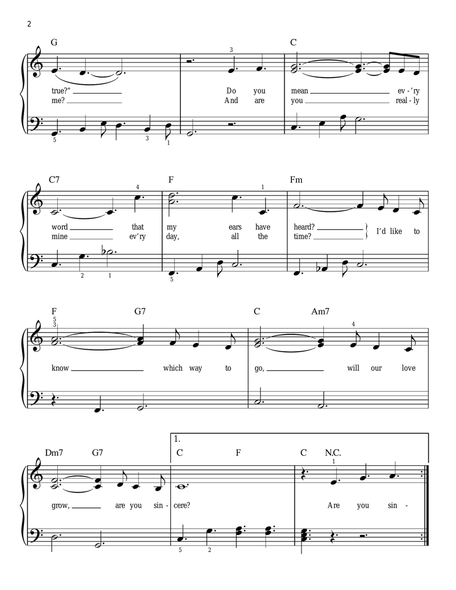 Are You Sincere Easy Piano scores gallery preview page 2