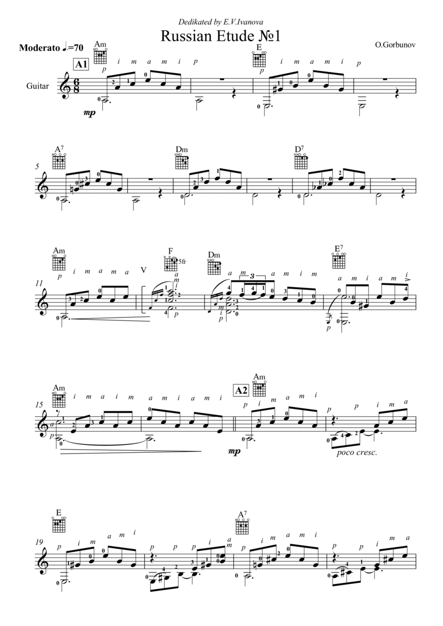 Russian Etude №1 Russian Etude №1 Classical Guitar scores gallery preview page 1