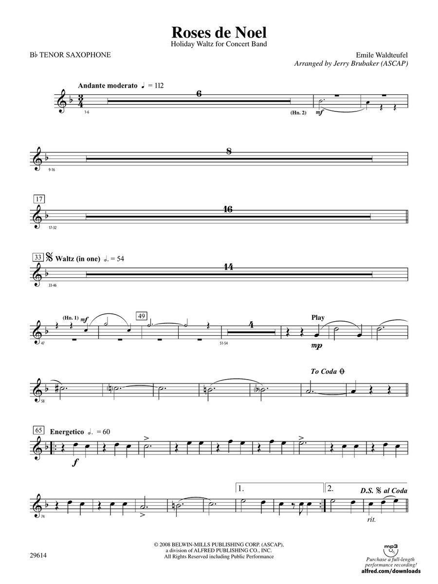 Roses de Noel: B-flat Tenor Saxophone