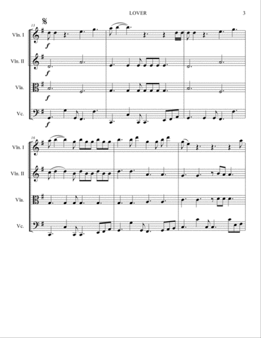 Lover Lover String Quartet scores gallery preview page 3