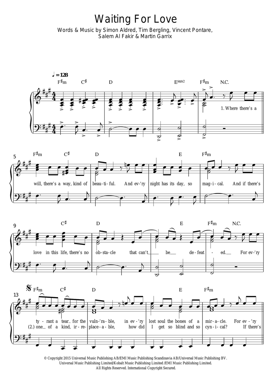 Waiting For Love Easy Piano scores gallery preview page 1