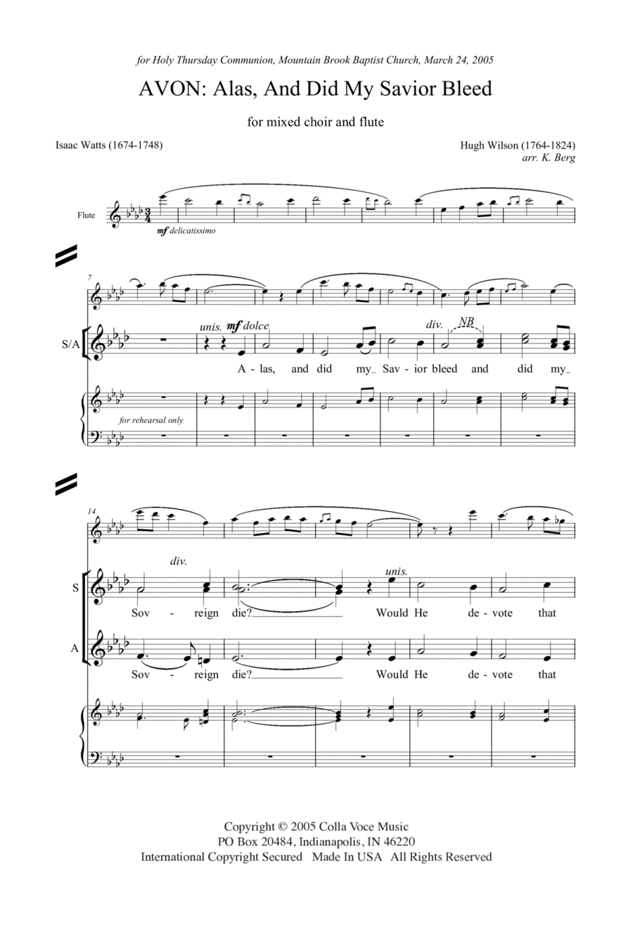 Avon: Alas Did My Savior Bleed 4-Part scores gallery preview page 1