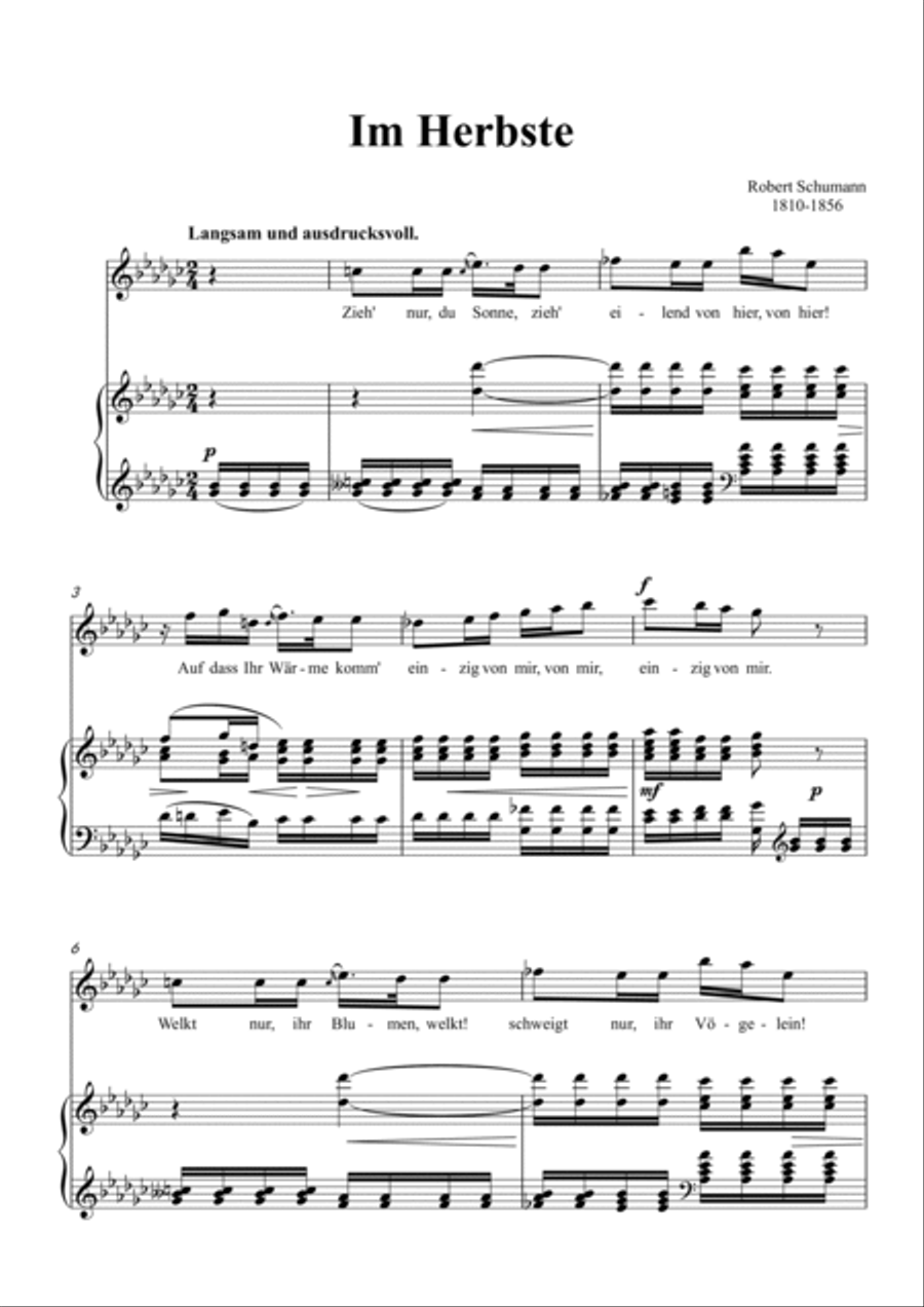 Schumann-Im Herbste in G♭ Major for Voice and Piano Voice Solo scores gallery preview page 2