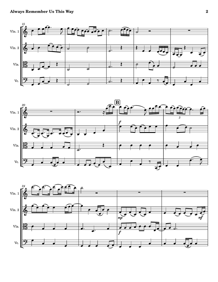 Always Remember Us This Way String Quartet scores gallery preview page 2