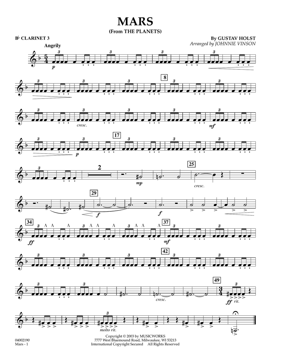 Mars (from The Planets) - Bb Clarinet 3
