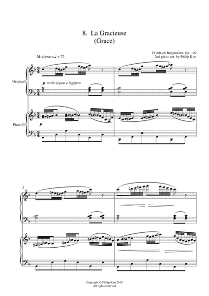 8. La Gracieuse (Grace) 25 Progressive Studies Opus 100 for 2 pianos by Friedrich Burgmüller