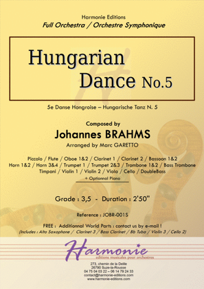 Hungarian Dance No. 5 - J. BRAHMS - arranged for Full Orchestra by Marc Garetto