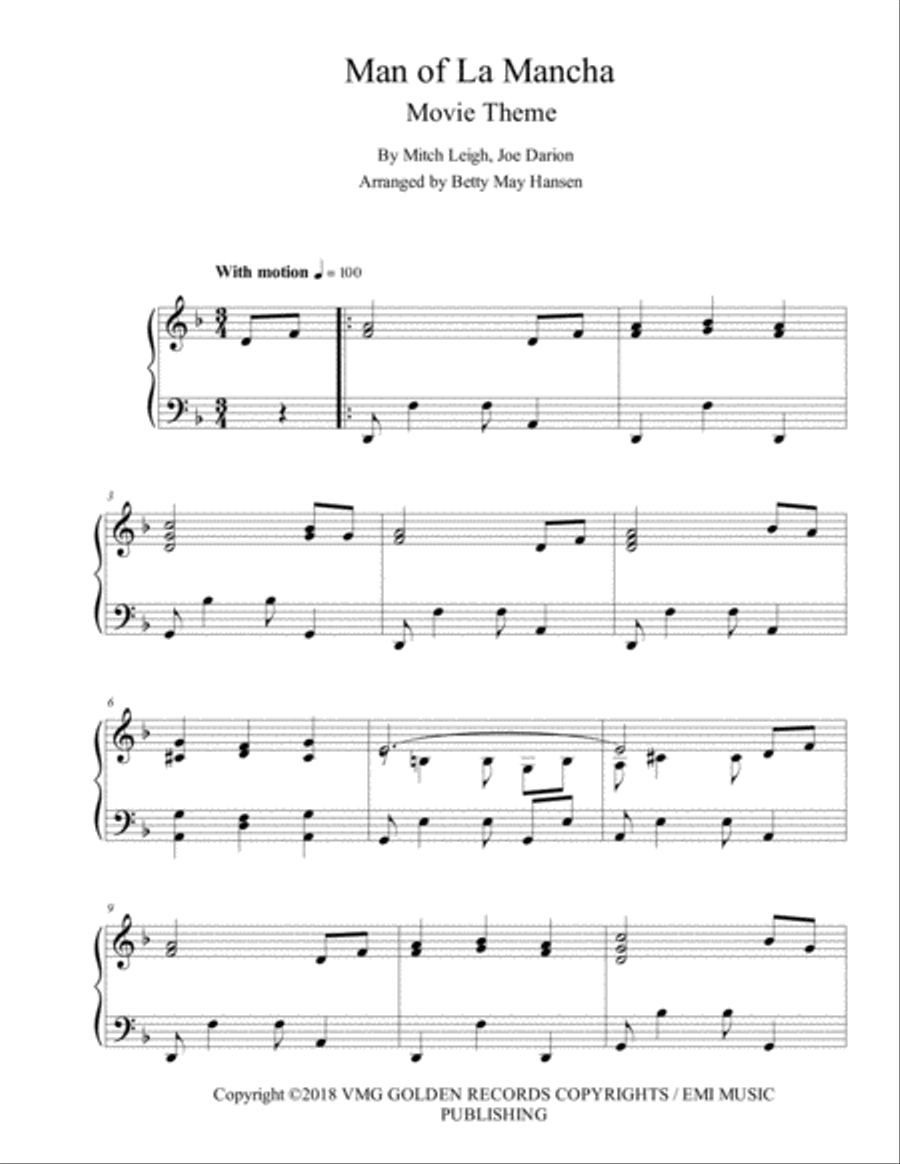 Man Of La Mancha (reprise) Piano Solo scores gallery preview page 1