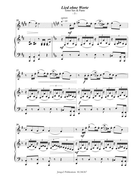 Mendelssohn: Song Without Words Op. 109 for Tenor Sax & Piano image number null