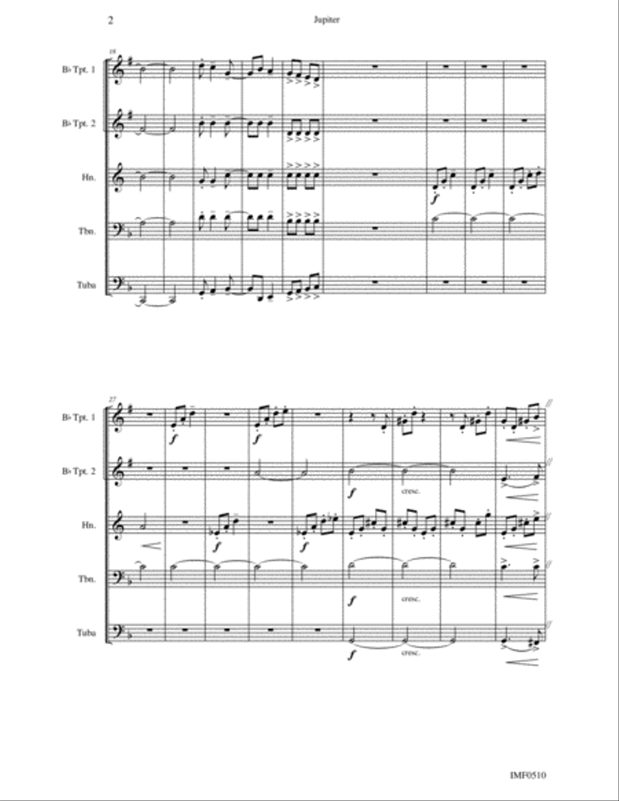 Jupiter, the Bringer of Jollity Brass Quintet scores gallery preview page 3
