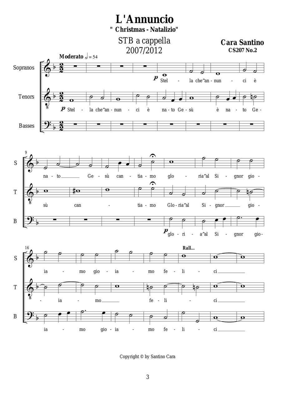 Three small Christmas motets for Choir STB and SATB a cappella STB scores gallery preview page 3