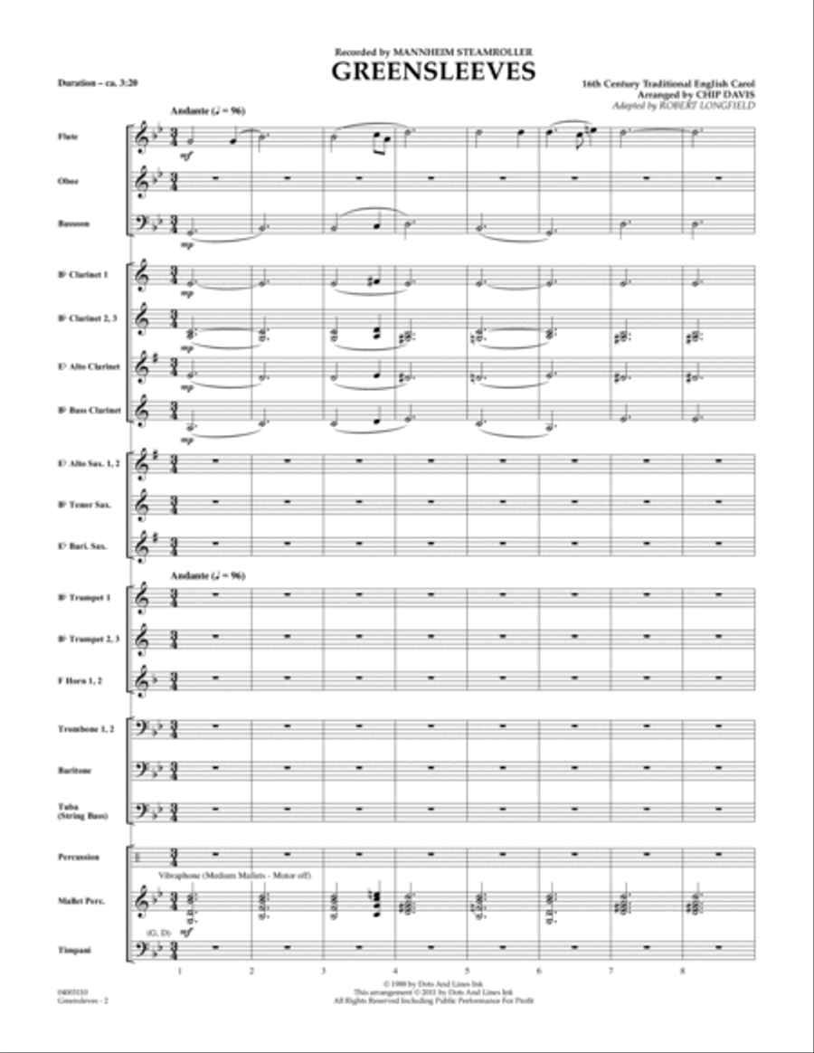 Greensleeves - Full Score Concert Band scores gallery preview page 2