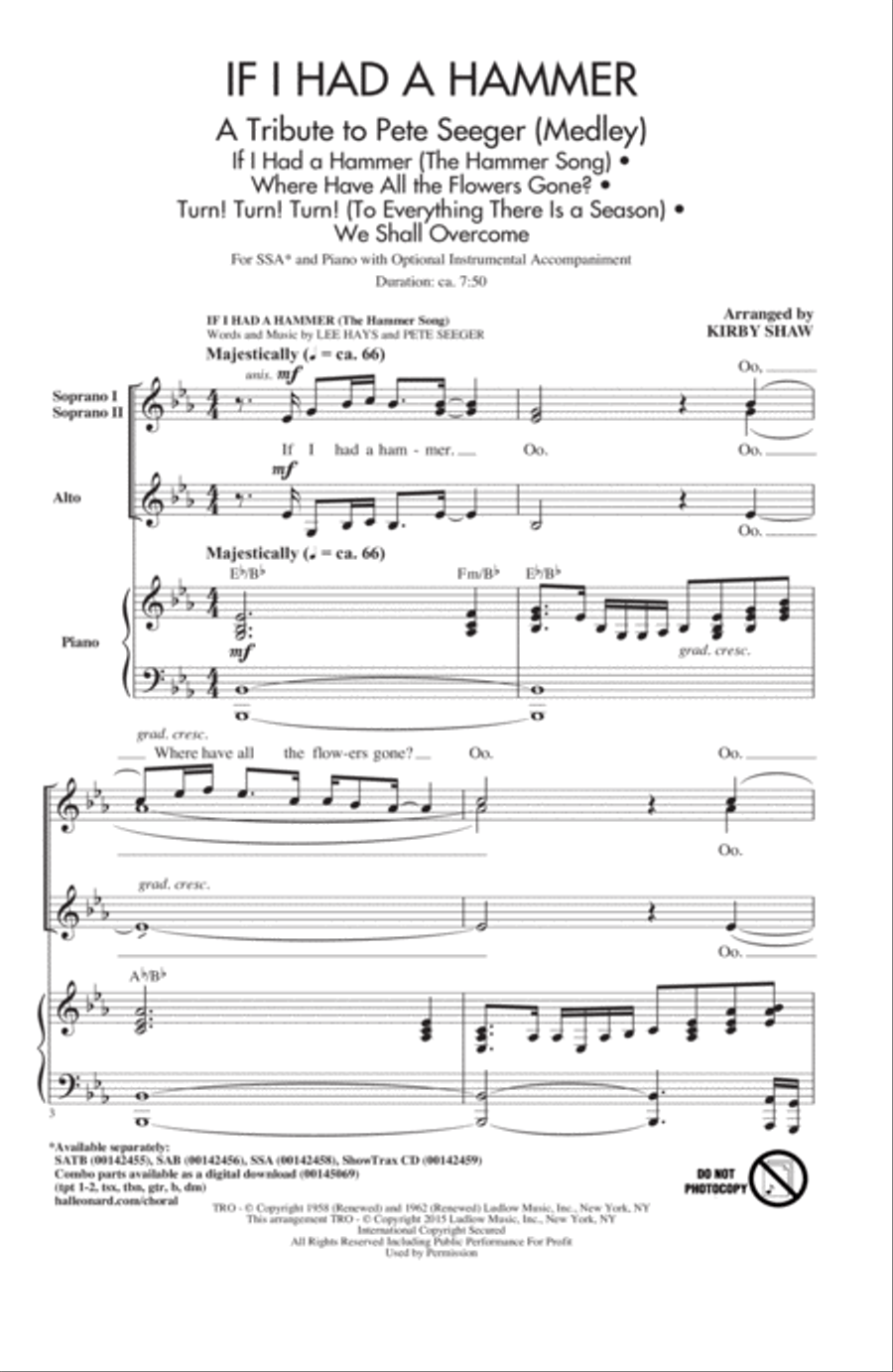 If I Had A Hammer (The Hammer Song) SSA scores gallery preview page 1