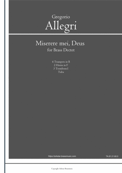Gregorio Allegri: Miserere mei, Deus for Brass Dectet image number null
