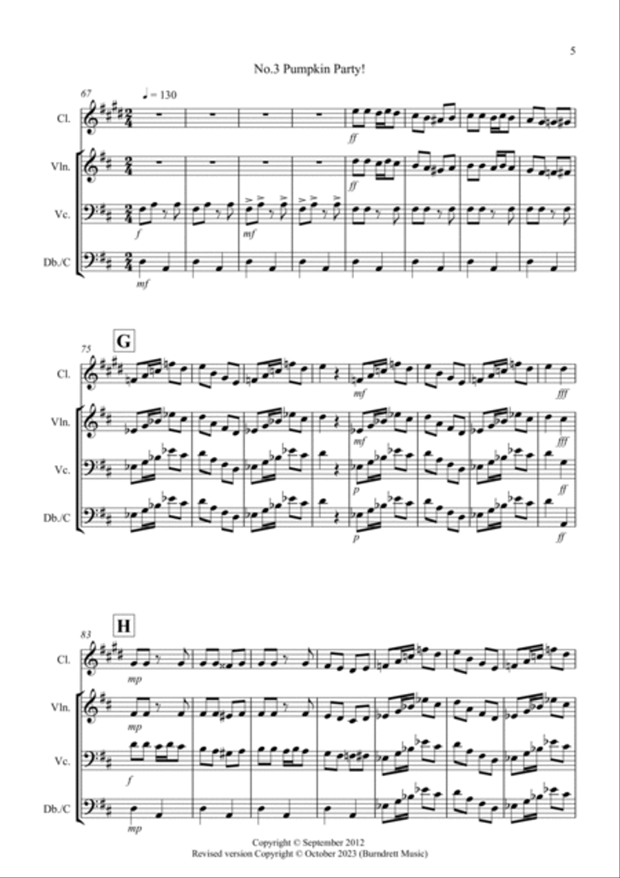 3 Halloween Pieces for Clarinet or Violin, Cello and Double Bass Trio Clarinet scores gallery preview page 5