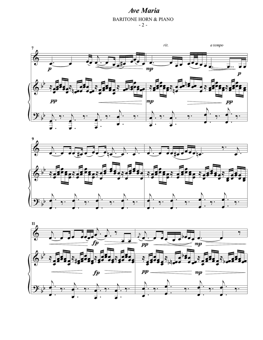 Schubert: Ave Maria for Baritone Horn & Piano Baritone Horn TC scores gallery preview page 2