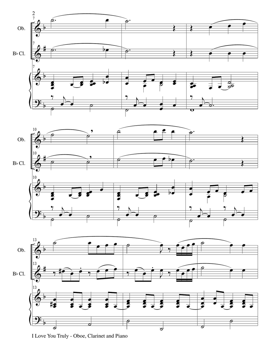 I LOVE YOU TRULY (Trio – Oboe, Bb Clarinet, Piano with Score and Parts) Small Ensemble scores gallery preview page 2