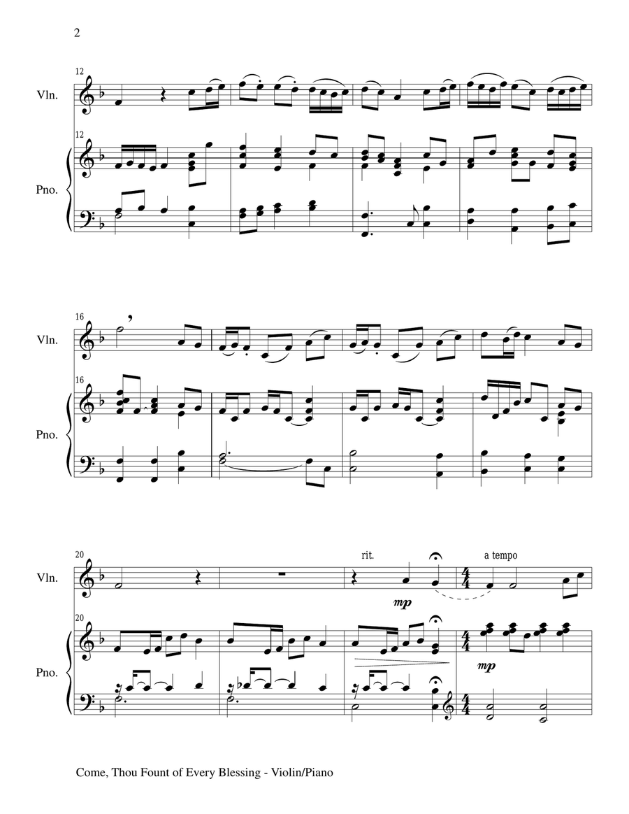 COME, THOU FOUNT OF EVERY BLESSING (Violin/Piano and Violin Part) Violin Solo scores gallery preview page 2