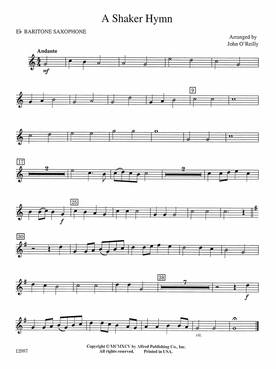 A Shaker Hymn: E-flat Baritone Saxophone