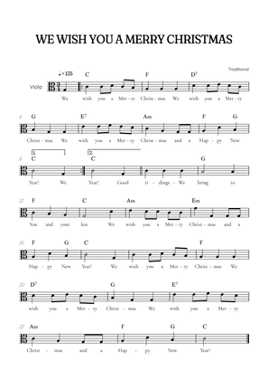 We Wish You a Merry Christmas for viola • easy Christmas sheet music with chords and lyrics