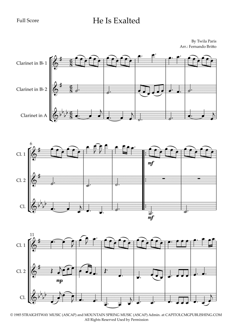 He Is Exalted Woodwind Trio scores gallery preview page 1