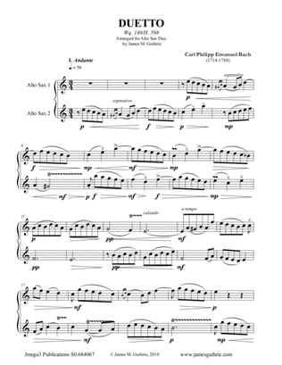 Book cover for CPE Bach: Duetto Wq. 140 for Alto Sax Duo