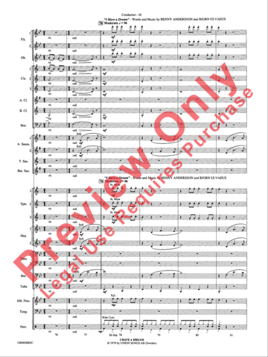 Mamma Mia! - Concert Band (Conductor's Score)