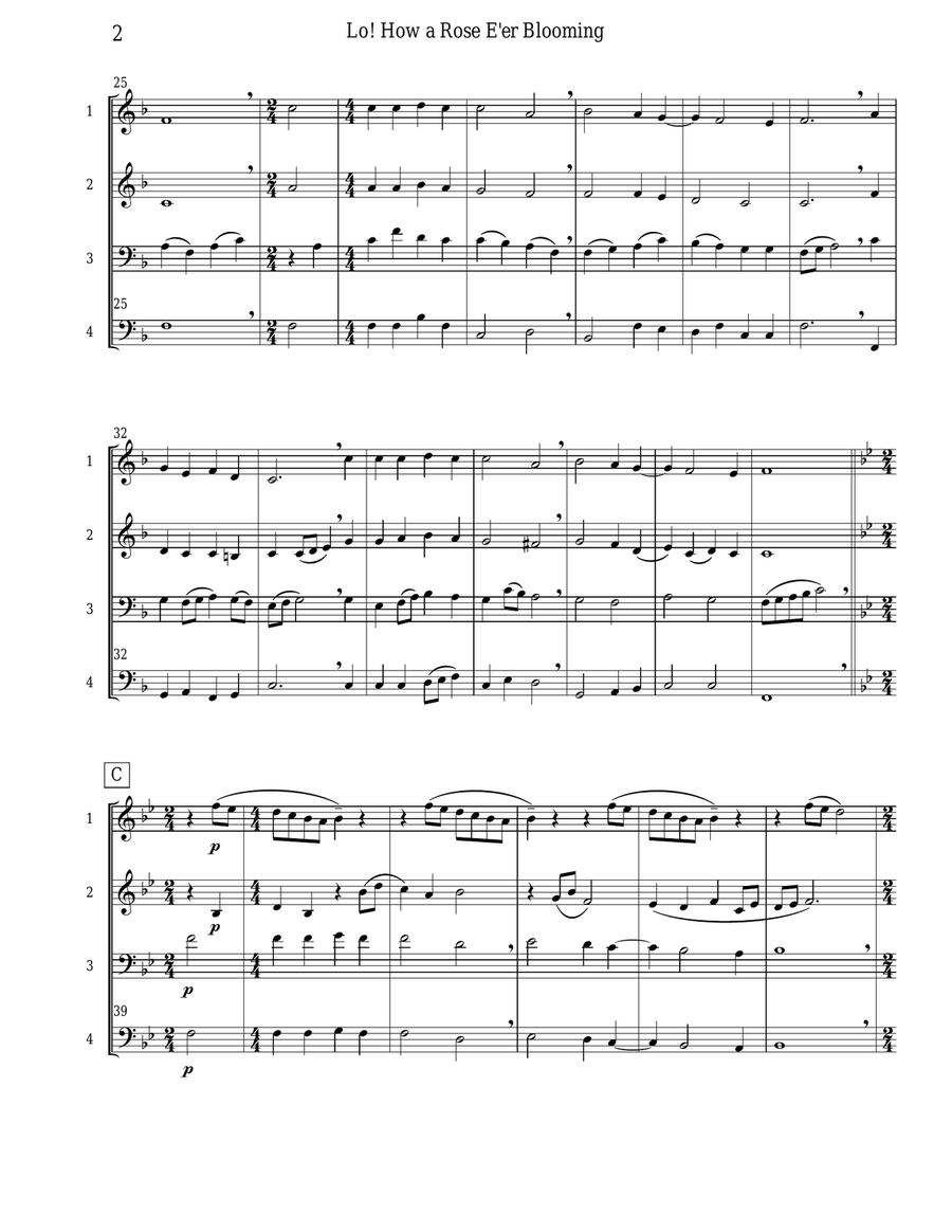 Lo! How a Rose E'er Blooming (Brass Quartet) Brass Quartet scores gallery preview page 3