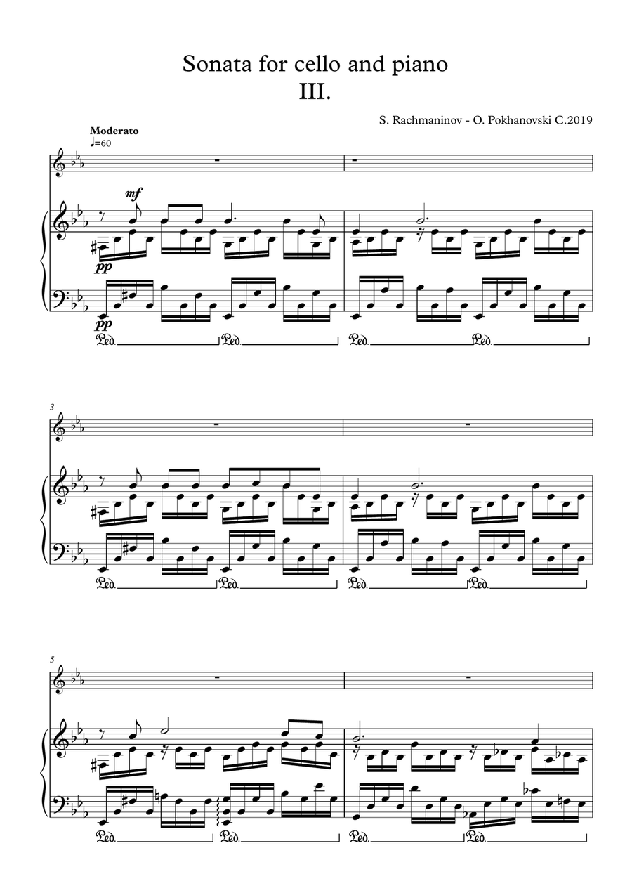 Rachmaninov Cello Sonata arranged for violin and piano, third movement Piano Trio scores gallery preview page 1