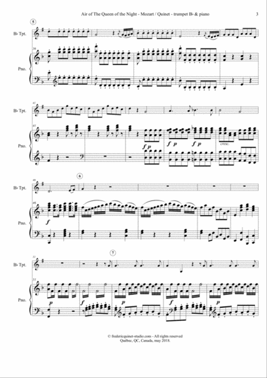 Air of the Queen of the Night for trumpet Bb & piano Trumpet Solo scores gallery preview page 5