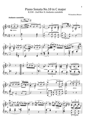 Mozart - Piano Sonata No.10 in C major, K.330/300h - 2nd Mov - Original With Fingered