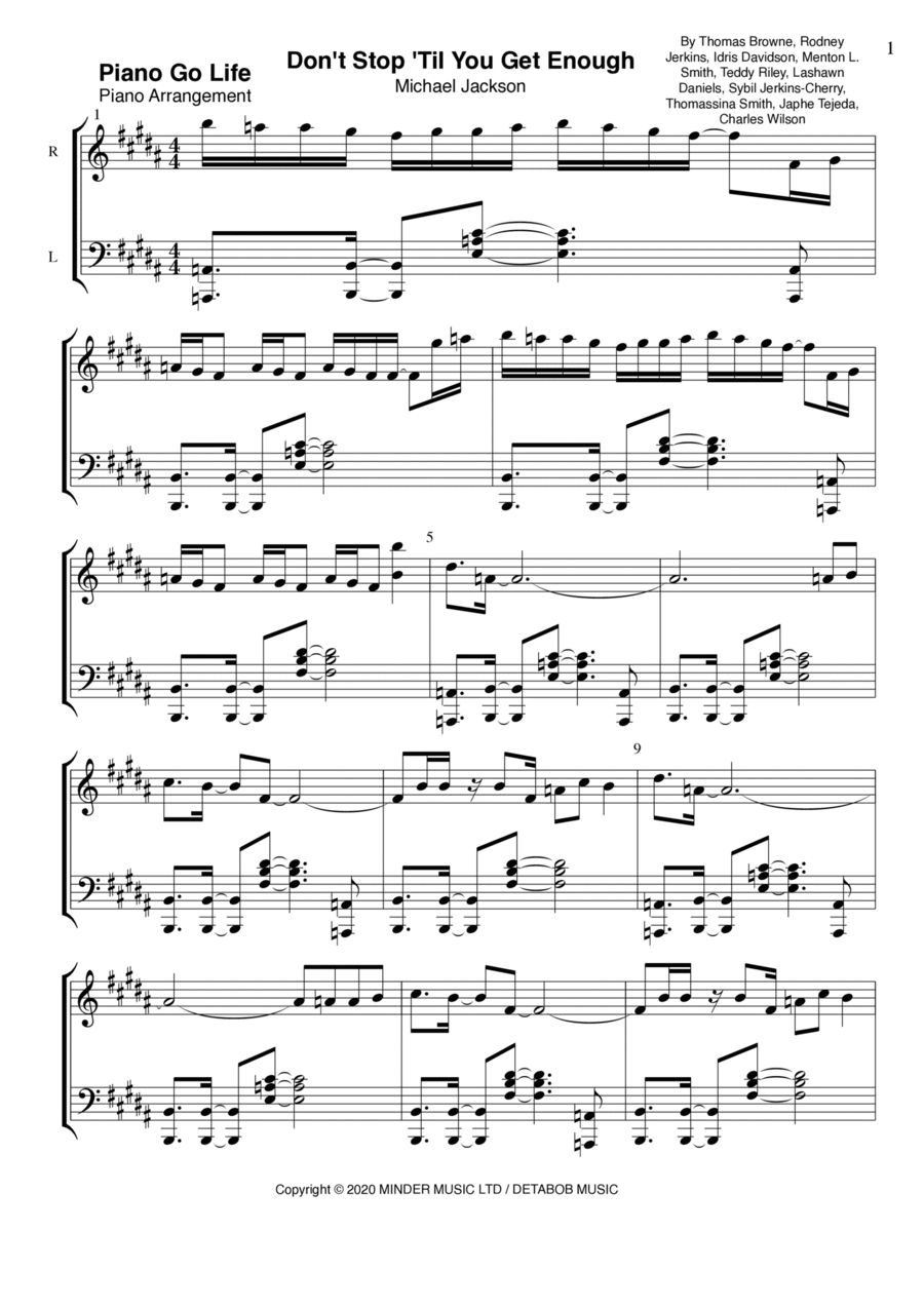Don't Stop Til You Get Enough Piano Solo scores gallery preview page 1