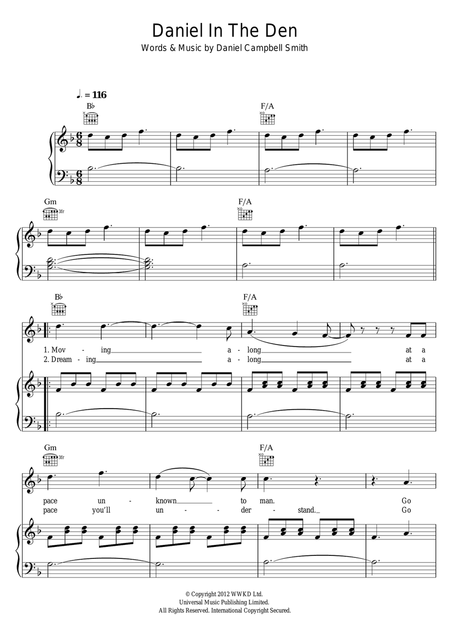 Daniel In The Den Daniel In The Den Piano, Vocal, Guitar scores gallery preview page 1