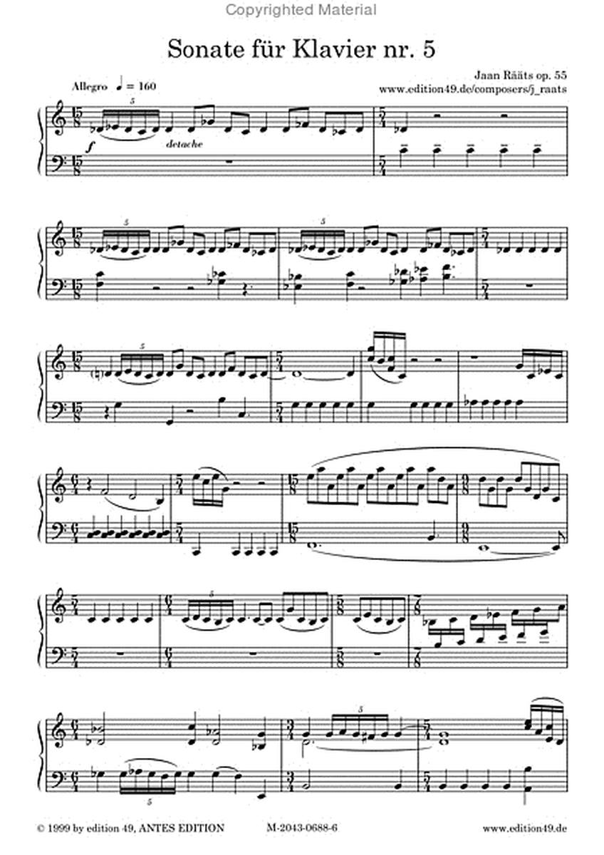 Sonate Nr. 5 op. 55 fur Klavier solo