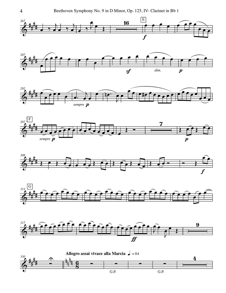 Beethoven Symphony No. 9, Movement IV - Clarinet in Bb 1 (Transposed Part), Op. 125 B-Flat Clarinet scores gallery preview page 4