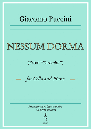 Nessun Dorma by Puccini - Cello and Piano (Full Score and Parts)